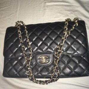 Chanel Classic Double Flap Bag Quilted Caviar Maxi